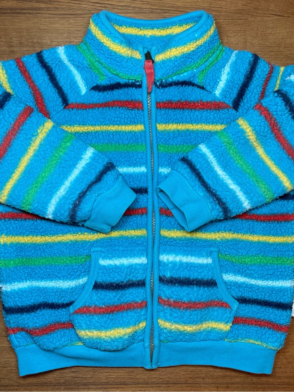 Frugi Toasty Ted Sherpa Fleece Jacket Tobermory Rainbow Stripe Kids 4-5 Y